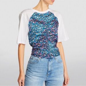 Sandro Floral Short Sleeve Top - Blue and White